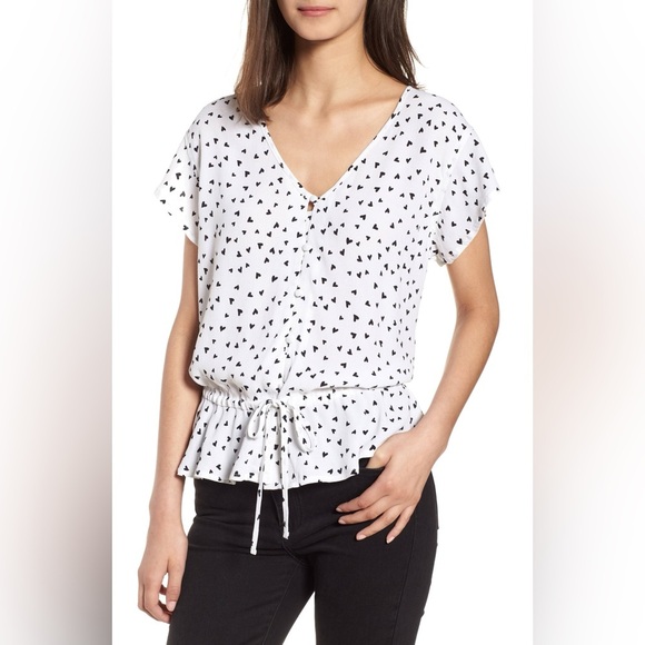 Rails Bretton Peplum Top in Black Hearts - Size XS - Picture 1 of 4